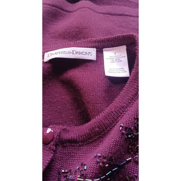 VTG Draper's & Damon's Purple Beaded Sequin Cardigan Sweater Women's Size Small - Picture 6 of 7